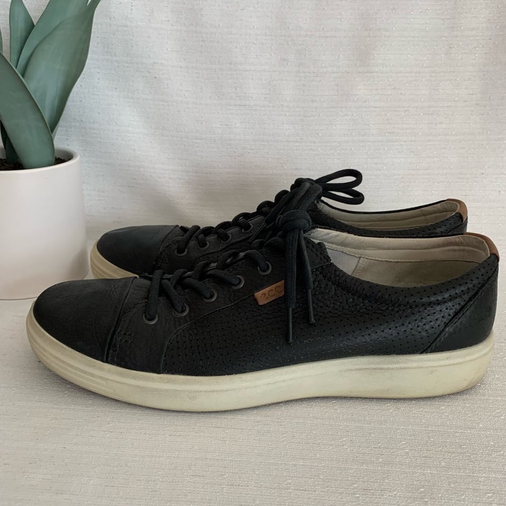 ECCO Soft7 Black Perforated Leather Lace Up Extra Width Sneakers Men’s EU45 US11